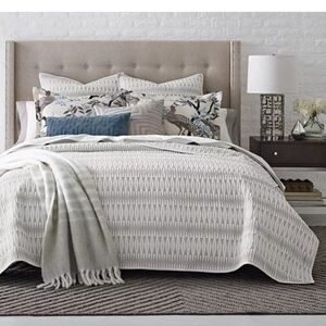 2 Dwell Studios Loire Art Deco Gray Cream Quilted Euro Shams